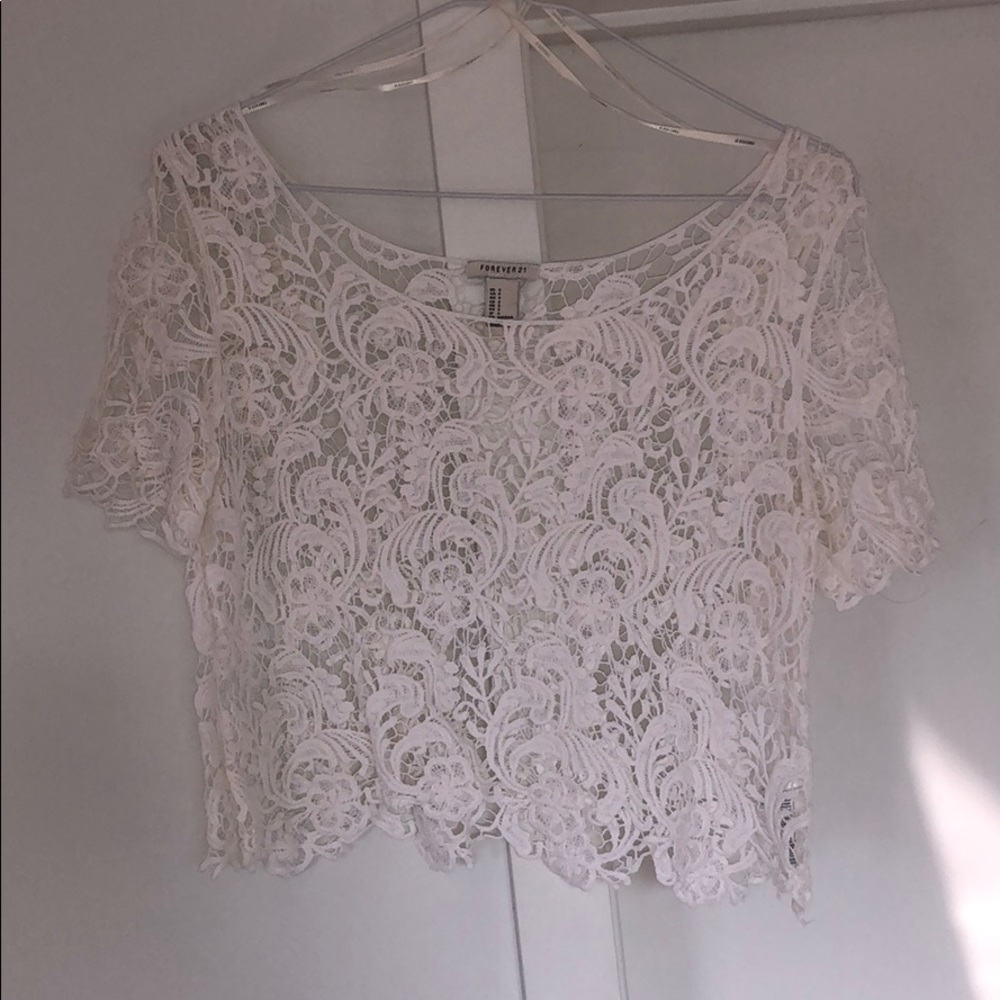 Forever 21 - white lace see thru knit top